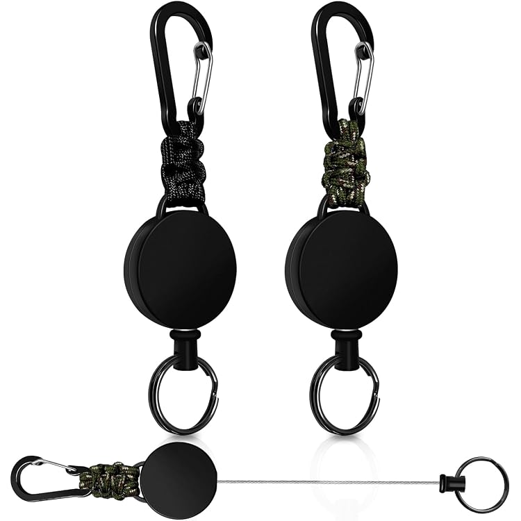 Porte-clés Rétractable Avec Câble Acier 60 Cm - Lot De 4 - Pour Clés, Badges, Cartes - Accroche Sécurisée