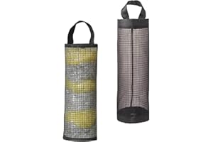 BDBF 2Pcs Black Plastic Bag Holder,Hanging Garbage Bag Mesh Storage Bag Wall Mount Holder Dispenser,Foldable Mesh Hanging Storage Bag Dispenser Plastic Bag Dispenser for Home Kitchen Garbage Bag Storage