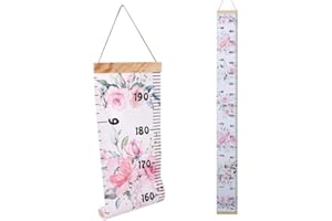 UPSTORE Grafico della crescita del bambino righello bambini tabella di altezza arrotolabile da appendere alla parete tabella di misurazione cornice in legno tela rimovibile tabella della crescita dell'altezza