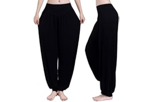 WSLCN Pantalon de Yoga pour Femme Yoga Pantacourt Harem Bouffant Super Doux Spandex Modal Yoga Pilates Sarouel Jambe Fitness Sport Jogging Danse Élastique Extensible