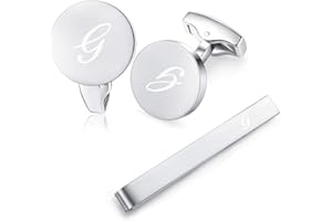 HONEY BEAR gemelli & Fermacravatta Uomo con Iniziali Alfabeto Lettera per Camicia Matrimonio Commercio Regalo,Argento Spazzolato