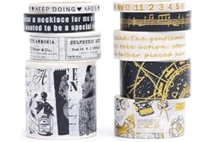 KAVI' S 8 rolek Washi Tape zestaw, vintage taśma dekoracyjna dekoracyjna dzieło sztuki inspirowane złotymi arkuszami taśmy maskujące do sztuki, Bullet Journal, scrapbooking, zrób to sam, pakowanie