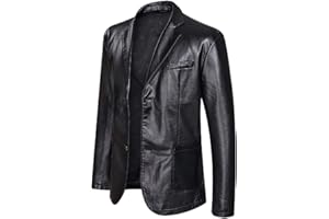 GL SUIT Veste en Cuir pour Hommes Printemps et Automne Hiver Blazer Revers PU Simili Cuir Costume Manteaux Veste de Moto Bouton Smart décontracté Biker Style Veste