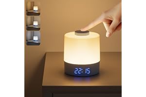 ‎WOBANE WOBANE LED Nachttischlampe Dimmbar,3600mAh USB Aufladbar Nachtlicht Kinder,3 Lichtfarben Tischlampe Kabellos mit Digitaluhr,Stilllicht Baby für Schlafzimmer,Wohnzimmer,Camping