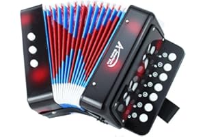 FunnyGoo Oostifun Children's Kids' Button Accordion Toy Keyboard Instruments with 7 Treble Keys, 3 Air Valves, Hand Strap, Early Learning Eduction Instrument Music Toy for Begginers (Black)