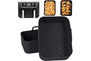 BYKITCHEN Air Fryer Silicone Liner for Ninja Dual AF400UK/AF451UK/TOWER T17088/Instant Vortex 8.5L, 2PCS Large Thicken Air Fryer Accessories for Salter/Devology Double Basket 9L/9.5L Air Fryer