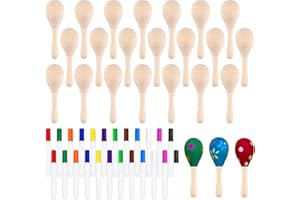 Morcheiong Lot de 24 mini maracas en bois pour enfants avec 24 stylos de peinture acrylique, décorations de fête Cinco de Mayo, MCYQXL-24