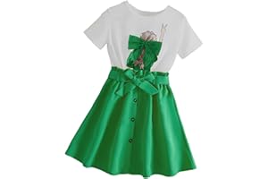SoLu DAY8 Ensemble Enfant Fille 7-12 Ans été Chic Pas Cher Tailleur 2 Pièces Tee Shirt Manche Courte Bowknot + Jupe Adolescent Fille élégant Mignon Confortable Casual Vacances