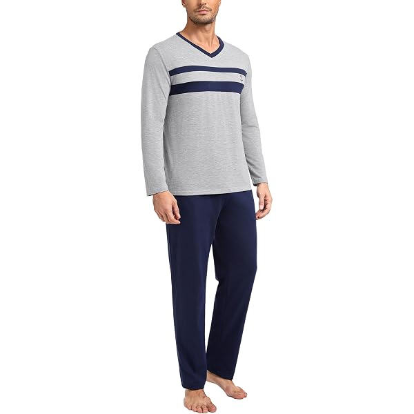 Pyjama Homme Hiver 2 Pièces Coton Doux – Col Rond, Manches Longues, Pantalon Poches – S à XXL, Gris / Bleu / Noir