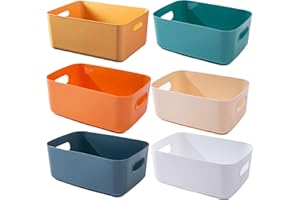 NCRGB 6 Pack 24cm Panier Rangement Plastique,Boite de Rangement Salle de Bain,Diverses Couleurs Boite Rangement Cuisine Plastique,avec Poignée pour Cuisine,Bains,la Chambre à Coucher