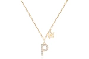 MJARTORIA Initial Necklace A to Z Gold Capital Letter Necklaces with Crystals Butterfly Pendant for Women Girl