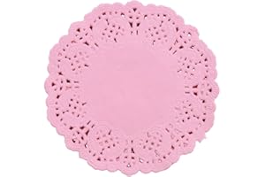 DECORA 3.5inch Round Pink Paper Lace Doilies for Wedding Tableware Decoration,100-Pack