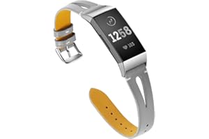 AISPORTS Compatible con Fitbit Charge 3/Fitbit Charge 4 Correa de Cuero para Mujer,Pulsera Deportiva de Cuero Suave y Hueca Transpirable con Hebilla de Metal, Correa de Repuesto para Fitbit Charge 3/4