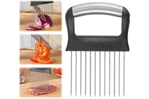 GOFIVEUS Porta fette di cipolla in acciaio inox, 2025 nuovo affettatrice per limone, tagliaverdure, utensile per affettare carne, cipolla, patate, pomodori, utensili da cucina per la casa (1 pezzo)