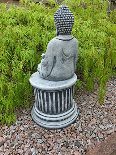 Stein BUDDHA mit Lotosblüte Pflanztopf Feng-Shui Steinfigur grau / Patiniert massiv Skulptur Garten Deko Frostfrei 30 cm - 5
