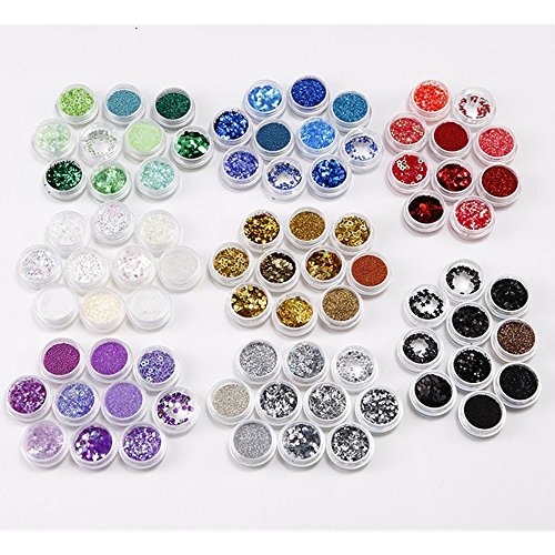 TRIXES 80 Stück gemischte Kosmetik und Make-Up Glitzer verschiedene Formen und Farben Glitter - 4