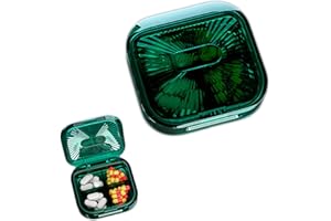 QIKUVER Contenitore per Medicine, Verde Portapillole Portatile da Viaggio, Farmaci Organizzatore, Scatola Per Pillole Ideale per Compresse, Grano e Paglia per Medicinali (4 Celle)