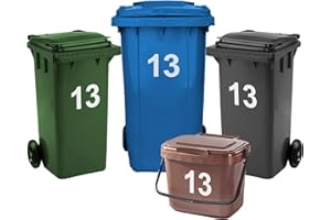 Rubigo 4 x Bin Numbers for Wheelie Bins, 0-99, 17.5cm Dustbin Stickers, Easy Application Stick On Number Stickers - Weatherproof Self Adhesive Vinyl (13)