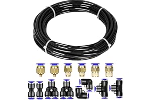 ANOMM Polyurethane PU Air Hose Pipe Tube Kit, 10m(32.8ft) Length, 4mm ID * 6mm OD, High Performance Durable Pneumatic Air Tubing, Air Hose Kit with 14 Connectors Fittings, Black