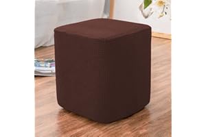 Glorlliant Funda de Taburete Elástica con Patrón de Cuadros Tipo Gofre Funda de Asiento de Taburete de Columna Cuadrada Repelente Al Agua Marrón
