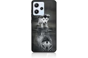 DiaryTown Funda para Xiaomi Redmi 12 4G Carcasa Protectora Antigolpes Silicona Case con Animale Diseño Bonito Cubierta Ultra Thin Cover Negro Mate Funda para Redmi 12 4G - Perro/Lobo