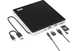 BUNUD External CD DVD Drive, USB 3.0 & Type-C CD/DVD RW ROM Burner Rewriter Writer Reader with SD/TF & 2 USB, Slim Optical DVD Player for Laptop PC Windows 11/10 Computer Mac Macbook Pro Air iMac Apple