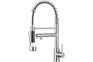 Ibergrif Mitigeur Robinet Cuisine avec Douchette 2 Jets 360° Pivotant, Double Bec Professionnel, 2 Modes Pulvérisation, Arc Élevé Acier Inox Économe en Eau, Design Moderne, M22144A