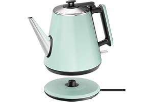 HoJang Svanhals Vattenkokare 0,9L, 1360W, 304 Rostfritt Stål, Ljusgrön | Dubbel Isolering, Snabbkokning, Auto-Off & Torrkokningsskydd, för Hällkaffe, Studentrum, Kontor, Kök, Sovrum