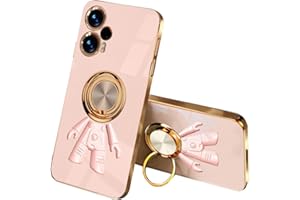 SEAHAI Funda para Xiaomi Poco F5 5G, 360° Anillo Soporte Astronauta de Galvanoplastia de Diseño Elegante Delgada Antigolpes TPU Suave Carcasa de Silicona Colorida, Rosado