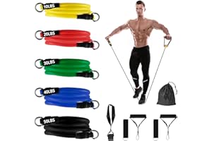 QWORK Zestaw taśm oporowych, wytrzymałość 68 kg, z 2 uchwytami piankowymi, 2 paskami na kostkę, 1 kotwica do drzwi, do treningu fizycznego w domu, na siłownię, 5 szt