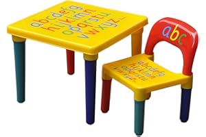 NTEK ABC Alphabet Plastic Table and Chair Set | Children's Multi-Color Table & Chairs | for Kid/children Furniture Sets Learn & Play Educational | Dinner Picnic Desk Seat Furniture