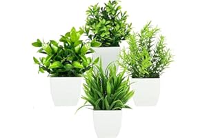 KZQXXT 4 Stück Kunstpflanze mit Topf, Klein Künstlich Plastik Pflanze Deko, Deko Pflanzen Kunststoff Gefälschte Pflanzen, kunstpflanze für Schreibtisch, Wohnzimmer, Büro und Badezimmer Deko