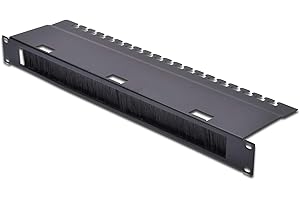 DIGITUS Entrada de cables con tira de cepillo y retenedor de cables - 1U - 19 pulgadas - Para armarios de red y cables de red - Negro