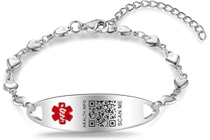 Theluckytag Verbessertes QR-Code-Armband für Damen, medizinisches Notfall-Armband, Sterlingsilber, 17,8 cm ~ 22,9 cm Kettenglieder, mehr Platz sparen und ändern, Notfall-Medizinfo, mittelgroß, Metall