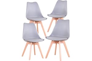 BenyLed Set di 4 Sedie da Pranzo Moderne, con Seduta Imbottita e Gambe in Legno di Faggio, Ideali per Sala da Pranzo, Cucina, Soggiorno, Camera da Letto, Grigio