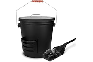 Easy Shopping® Black Coal Bucket with Lid and Shovel Ash Coal scuttle with Shovel Holder Fireplace, Carrier Container, Fireside Fuel Can, Wood Burning Holder Tools Set Accessories, Indoor and Outdoor