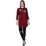 Jyoti Women's 3/4th Sleeve Mandarin Collar Short Kurti with Sequence Embroidery_Sizes (S-2XL)