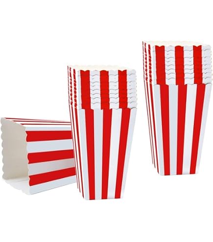 JAPCHET Lot De 96 Boîtes à Popcorn En Papier Rayé Rouge Blanc - Idéal Soirée Cinéma Anniversaire Fête