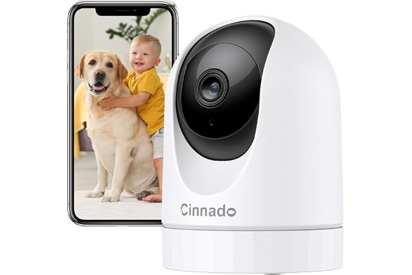 Cinnado 3MP Camera Surveillance WiFi Interieur - 2K Caméra de Surveillance Interieure pour Bébé/Chat/Chien, Détection Humaine AI Suivi Intelligent 360°, Enregistrement continu avec Carte microSD