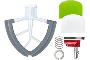 OUDIZZ Batidora de varillas flexible para batidora de pie con cabezal inclinable KitchenAid de 4,5-5 cuartos con rascador de masa de 2 piezas, pala Kitchen Aid con rascador de bordes flexibles de silicona