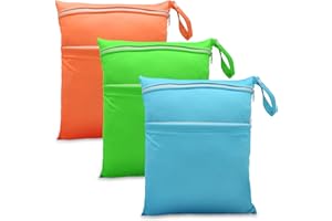 JNBGTU 3Pack Waterproof Wet Dry Bags, Reusable Washable Double Zipper Pockets, Ideal for Diapers, Swimming, Travel, Gym, and Beach