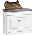 SoBuy Hallway Shoe Bench Shoe Cabinet with Seat Cushion and Flip-drawer White W60 x D24 x H51cm FSR82-K-W