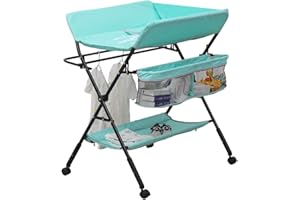 MeJa Baby Changing Table,Baby Changing Unit, Portable Folding Adjustable Changing Tables, Infant Care Station with Wheels and Storage,Diaper Organizer Station Table, Cyan
