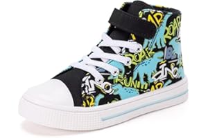 FUNCOO PLUS Unisex Trainers Easy Fasten Boys Girls Casual Sneakers Kids High Top Canvas Sports Shoes