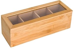 BAKAJI Bamboo Tea Bag Box with 4 Compartments, 270 x 90 x 90 mm, Multicoloured, One Size