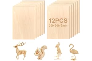 NVIYAM 12 Piezas Madera de Balsa Fina, 300x200x2mm Madera Contrachapada, Tablero Contrachapado, Sin Terminar Tablero Madera para Manualidades Decoración,Proyectos de Láser,Pintura,Modelado