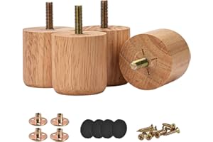 5cm Holz Möbelfüße, Btowin 4 Stück Runde Zylinder Massivholz Tischbeine mit vorgebohrten M8 5/16" Bolzen & Montageplatten & Schrauben für Sofa Schrank Couch Ottomane Bett