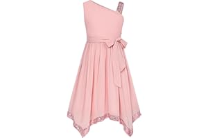 GRACE KARIN Fille Robe de Princesse trapèze sans Manches en Mousseline de Soie à Une épaule