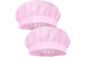 Visxcnu2Piezas Gorro de Chef Redecilla para Cocina Servicio de Alimentos,Media Malla Elástica Transpirable para Panadero, Mujer, Catering, con Sombrero de Chef con ala-rosa