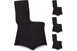 Relaxdays 4 Fundas Sillas, Forros Elásticos Asientos, sin Reposabrazos, Decorativos, Bodas, Eventos, Negro, 100 x 60 x 57 cm